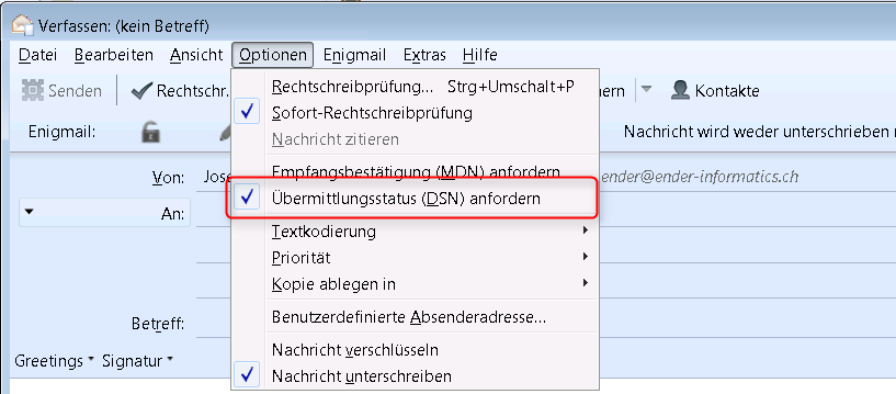 Übermittlungsbestätigung in Thunderbird aktivieren