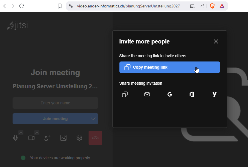 Link versenden (z.B. https://video.ender-informatics.ch/planungServerUmstellung2027 Link versenden (z.B. https://video.ender-informatics.ch/planungServerUmstellung2027